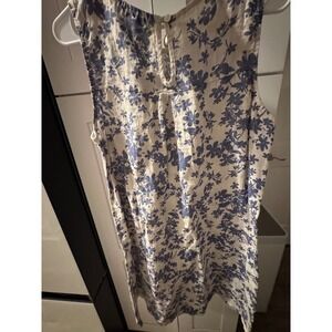 Tirocco & Longo Blue Floral Linen Blend Sleeveless Shift Dress Keyhole  Large